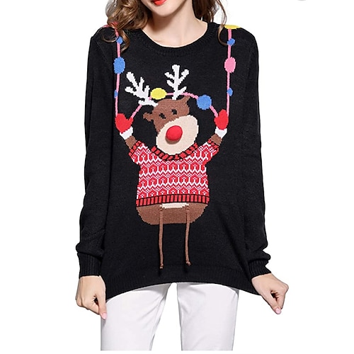 

Women's Ugly Christmas Sweater Pullover Sweater Jumper Ribbed Knit Knitted Animal Crew Neck Stylish Casual Outdoor Christmas Winter Fall Black S M L / Long Sleeve / Weekend / Holiday / Regular Fit
