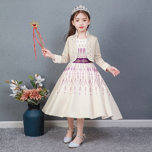 

Princess Anna Dress Flower Girl Dress Girls' Movie Cosplay Cosplay Costume Party Vacation Dress Purple (With Accessories) Beige Coat Dress Halloween Polyster