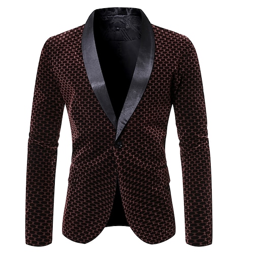 

Men's Fashion Blazer Regular Standard Fit Checkered Single Breasted One-button Dark Blue Coffee 2022