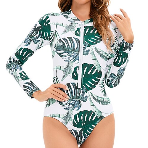 

Women's Rash guard Swimsuit UPF50 Quick Dry Long Sleeve Bodysuit Bathing Suit Front Zip Swimming Surfing Beach Water Sports Floral Spring Summer Autumn