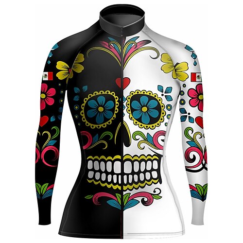 

21Grams Women's Cycling Jersey Long Sleeve Bike Top with 3 Rear Pockets Mountain Bike MTB Road Bike Cycling Quick Dry Moisture Wicking Black Skull Floral Botanical Spandex Sports Clothing Apparel