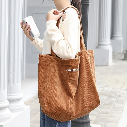 

Women's Tote Work Bag Top Handle Bag Corduroy Vintage Daily Holiday Green Black Gray Pink