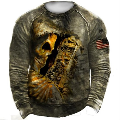 

Men's Unisex Sweatshirt Pullover Army Green Crew Neck Skull Graphic Prints Patchwork Print Daily Sports Holiday 3D Print Streetwear Designer Casual Spring Fall Clothing Apparel Hoodies Sweatshirts