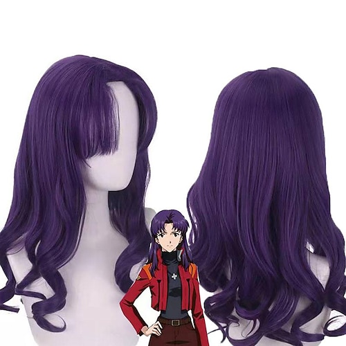 

Cosplay Wig Katsuragi Misato EVA Curly With Bangs Machine Made Wig 22 inch Katsuragi Miri Synthetic Hair Women Anime Cosplay Creative Purple / Party