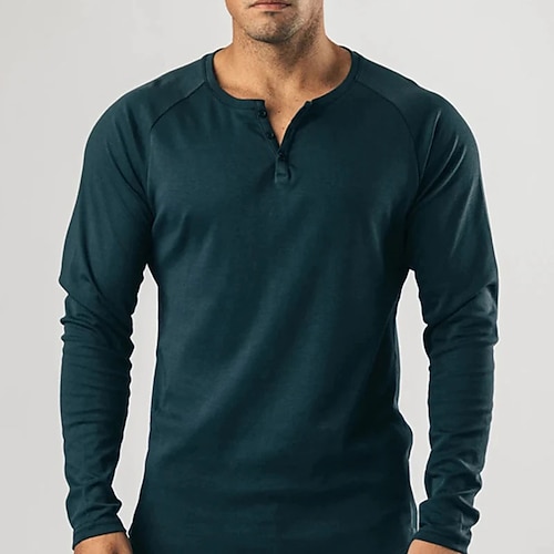 

Hombre Henley Shirt Camisa de manga larga Plano Henley Trabajo Deportes Manga Larga Ropa Moda Ropa de calle Esencial