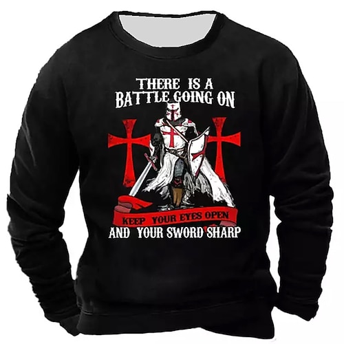 

Men's Unisex T shirt Tee Templar Cross Graphic Prints Soldier Crew Neck Black 3D Print Outdoor Street Long Sleeve Print Clothing Apparel Basic Sports Designer Casual