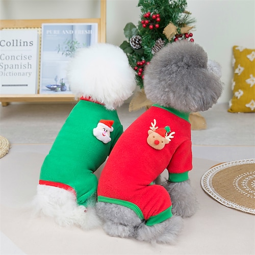 

Dog Cat Jumpsuit Christmas Costume Santa Claus Solid Colored Reindeer Cute Sweet Christmas Dailywear Winter Dog Clothes Puppy Clothes Dog Outfits Soft Green Red Costume for Girl and Boy Dog Cotton S