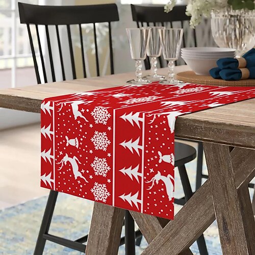 

Christmas Table Runner, Seasonal Winter Xmas Holiday Kitchen Dining Table Decoration for Indoor Outdoor Home Party Decor