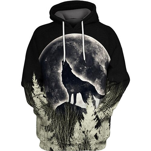 

Men's Unisex Pullover Hoodie Sweatshirt Black Hooded Wolf Graphic Prints Print Daily Sports 3D Print Streetwear Designer Casual Spring & Fall Clothing Apparel General Hoodies Sweatshirts Long Sleeve