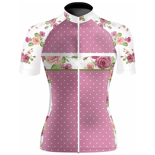 

21Grams Women's Cycling Jersey Short Sleeve Bike Top with 3 Rear Pockets Mountain Bike MTB Road Bike Cycling Quick Dry Moisture Wicking Rosy Pink Polka Dot Floral Botanical Spandex Sports Clothing