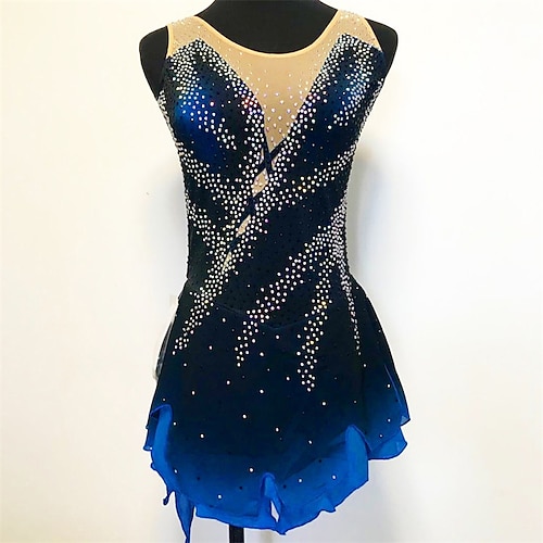 

Figure Skating Dress Women's Girls' Ice Skating Dress Black Blue Spandex High Elasticity Training Competition Skating Wear Handmade Crystal / Rhinestone Sleeveless Ice Skating Figure Skating / Winter