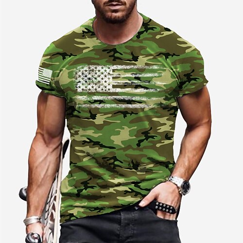 

Men's Unisex T shirt Tee Graphic Prints American Flag Crew Neck Green Gray 3D Print Outdoor Street Short Sleeve Print Clothing Apparel Sports Casual Big and Tall / Summer / Summer