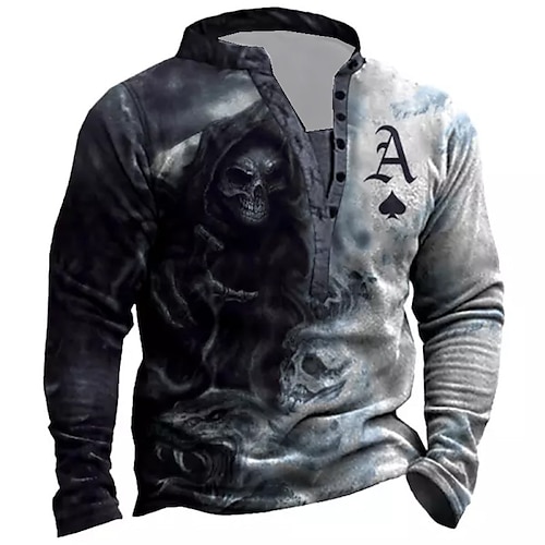 

Men's Unisex Sweatshirt Pullover Button Up Hoodie Green Blue Purple Gray Black Standing Collar Skull Graphic Prints Poker Print Casual Daily Sports 3D Print Streetwear Designer Casual Spring & Fall