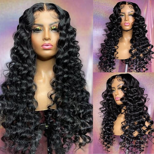 

Human Hair 13x4 Lace Front Wig Middle Part Brazilian Hair Loose Wave Black Wig 130% 150% Density with Baby Hair Natural Hairline 100% Virgin Glueless Pre-Plucked For wigs for black women Long Human