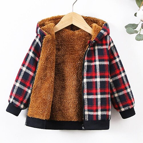 

Kids Boys Coat Outerwear Plaid Long Sleeve Coat Daily Cotton Active Red Winter Fall 2-6 Years