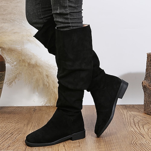 

Women's Boots Daily Slouchy Boots Knee High Boots Winter Block Heel Round Toe Classic Walking Shoes Synthetics Loafer Solid Colored Black Khaki