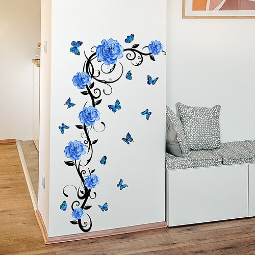 

Blue Flower Vine Butterfly Wall Stickers Bedroom / Living Room Removable / Pre-pasted PVC Home Decoration Wall Decal 2pcs