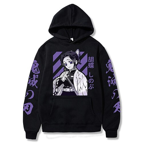 

Demon slakter Kochou Shinobu Hattetrøje Anime Tegneserie Animé Lomme foran Graphic Hattetrøje Til Herre Dame Unisex Voksne Varmstempling 100% Polyester