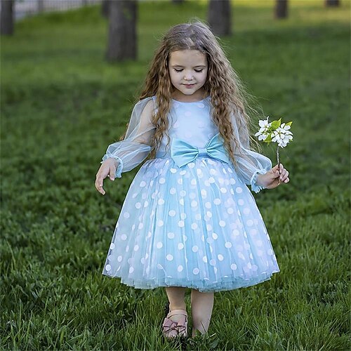 

Kids Girls' Dress Solid Colored A Line Dress Knee-length Dress Party Bow Long Sleeve Cute Dress 3-10 Years Spring Green Blue Pink