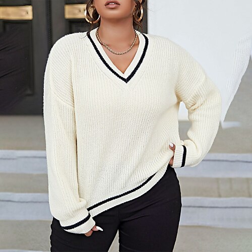 

Women's Plus Size Tops Blouse Shirt Color Block Cut Out Long Sleeve V Neck Casual Daily Going out Polyester Fall Winter White