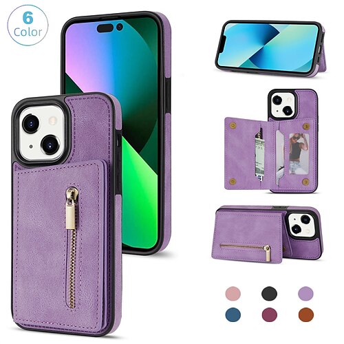 

Phone Case For Apple Wallet Card iPhone 14 Pro Max iPhone 14 Pro iPhone 14 Plus iPhone 14 iPhone 13 Pro Max 12 Mini 11 X XR XS Max 8 7 Wallet Zipper Full Body Protective Solid Colored PU Leather