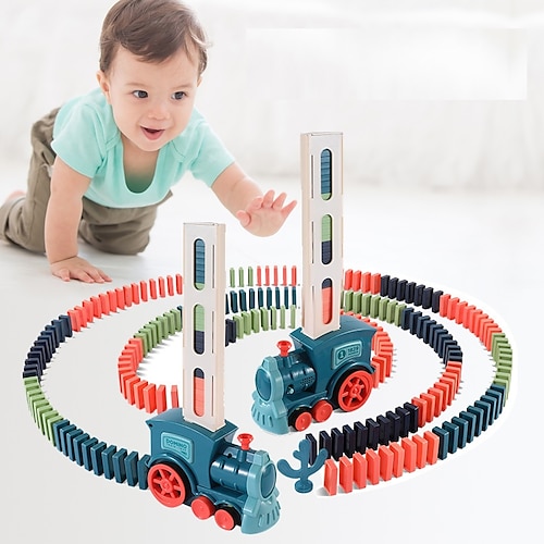 

ensemble de voiture de train domino électrique pour enfants lumière automatique pose dominos blocs de briques jeu éducatif bricolage jouet cadeau