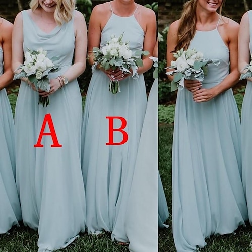 

A-Line Bridesmaid Dress Halter Neck / Scoop Neck Sleeveless Elegant Sweep / Brush Train Chiffon with Pleats / Solid Color 2022