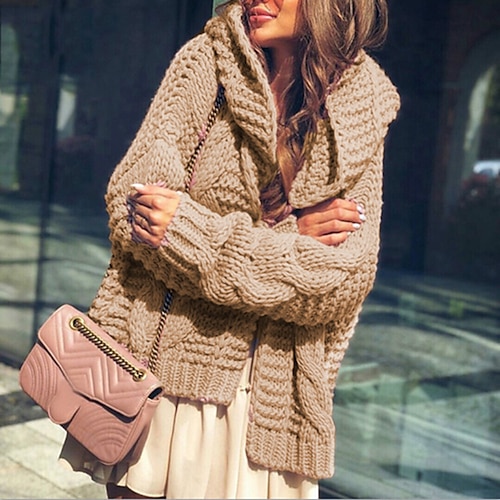 

Women's Cardigan Sweater Jumper Ribbed Cable Knit Tunic Knitted Hooded Pure Color Hooded Stylish Casual Outdoor Daily Winter Fall Green Pink S M L / Long Sleeve / Holiday / Regular Fit / Going out