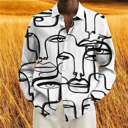 

Men's Shirt Graphic Shirt Abstract Turndown White 3D Print Outdoor Street Long Sleeve Button-Down Print Clothing Apparel Fashion Designer Casual Breathable