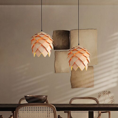 

Nordic Style Pendant Lamp, Unique Wooden Hanging Lamp, Pine Cone Style Modern Single Pendant Light for Commercial Restaurant Living room Dining room Bedroom Cafe