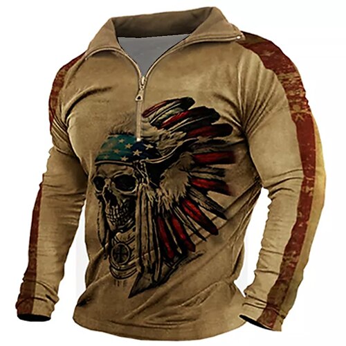 

Men's Unisex Zip Up Sweatshirt Pullover Half Zip Skull Graphic Prints Zipper Print Daily Sports 3D Print Designer Casual Big and Tall Clothing Apparel Hoodies Sweatshirts Long Sleeve Brown
