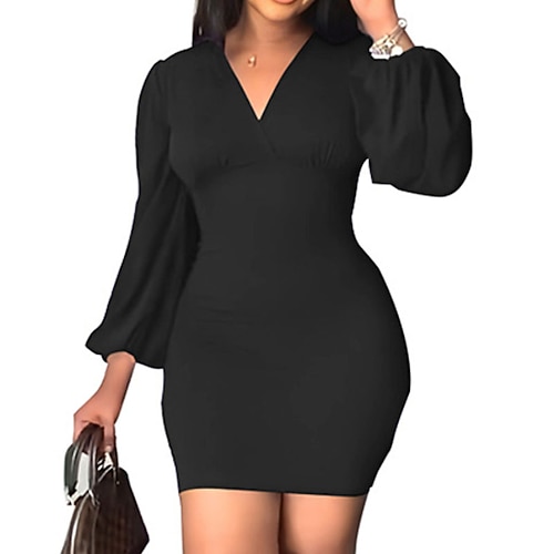 

Women's Bodycon Sheath Dress Black Dress Black Blue Purple Long Sleeve Pure Color Patchwork Winter Fall Autumn V Neck Mature Winter Dress Fall Dress Slim 2022 S M L XL
