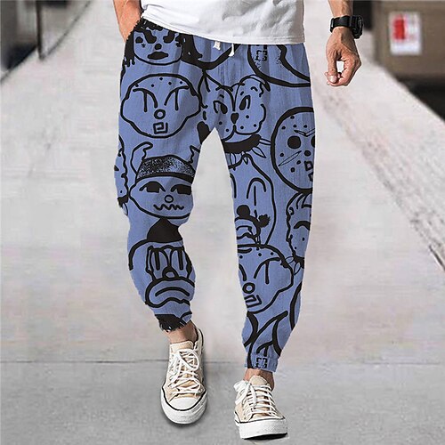 

Men's Joggers Trousers Beach Pants Drawstring Elastic Waist 3D Print Cartoon Graphic Prints Comfort Breathable Sports Outdoor Casual Daily Streetwear Designer Green Blue Micro-elastic / Elasticity