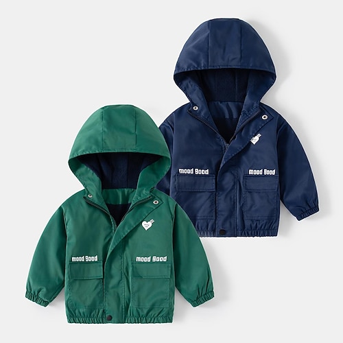 

Kids Boys Coat Outerwear Letter Long Sleeve Coat Sport Cotton Cool Sport Green Navy Blue Winter Fall 2-6 Years