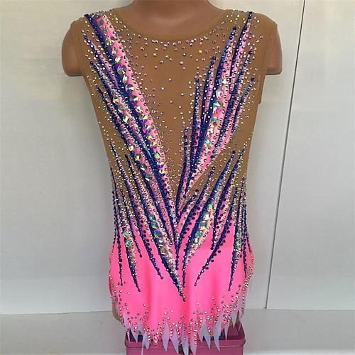 

Rhythmic Gymnastics Leotards Gymnastics Leotards Women's Girls' Bodysuit Stretchy Breathable Sparkly Sleeveless Training Performance Competition Training Athletic Artistic Gymnastics Gymnastics Pink