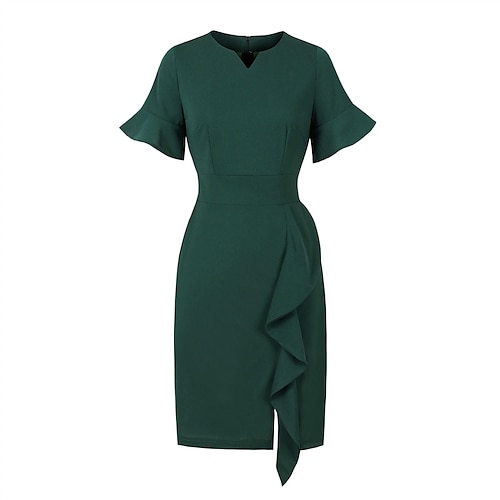 

Women's Bodycon Sheath Dress Midi Dress Dark Green Sleeveless Pure Color Ruffle Winter Fall Autumn V Neck Fashion Weekend 2022 S M L XL XXL