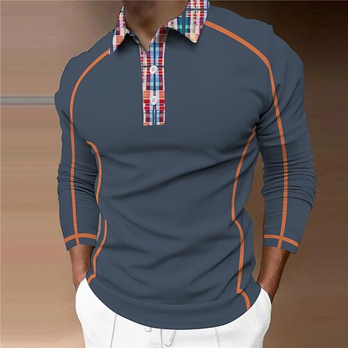 

Men's Collar Polo Shirt Golf Shirt Color Block Turndown Dark Gray Street Daily Long Sleeve Patchwork Button-Down Clothing Apparel Fashion Designer Casual Comfortable