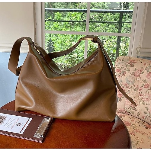 

Women's Work Bag Tote Shoulder Bag PU Leather Solid Color Daily Date Office & Career Black Brown