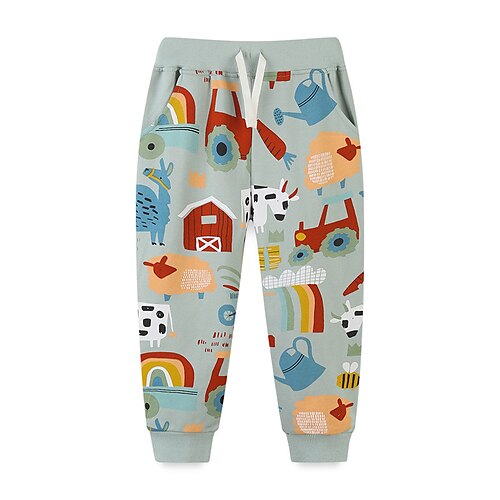 

Kids Boys Pants Print Active Daily Cotton 2-8 Years Winter Light Blue