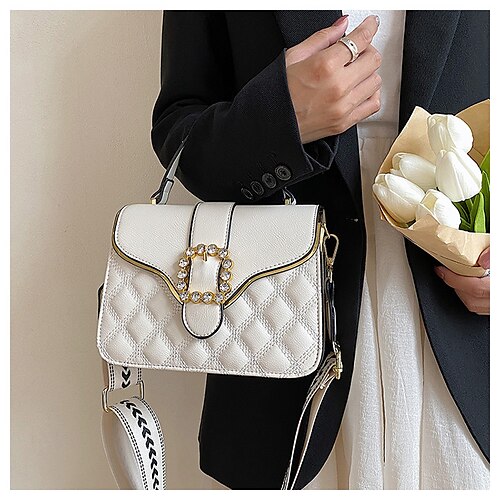 

Women's Leather Bag Crossbody Bag Top Handle Bag PU Leather Glitter Solid Color Shopping Going out Black Beige