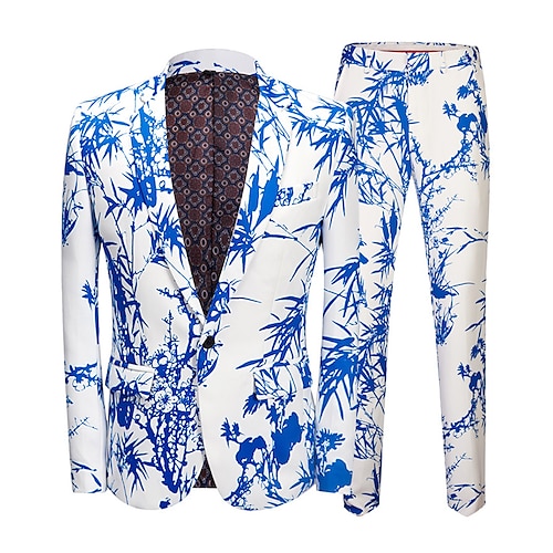 

Blue Men's Ugly Suits 2 Piece Patterned Tailored Fit Single Breasted One-button 2022