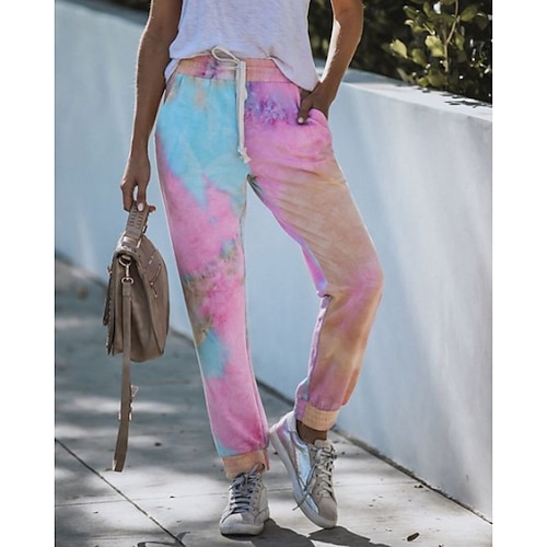 

Women's Joggers Rosy Pink High Waist Fashion Office Vacation Baggy Micro-elastic Full Length Comfort Tie Dye S M L XL XXL