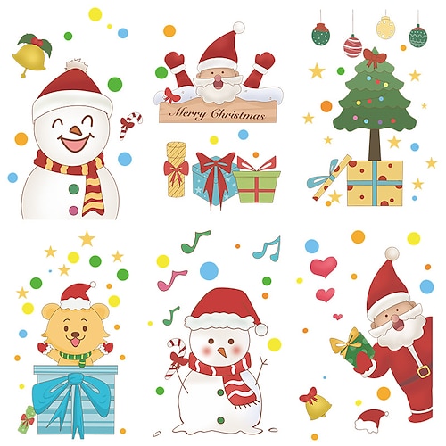 

Cartoon Santa Christmas Tree Snowman Window Film Home Bedroom Bathroom Glass Window Film Stickers Self Adhesive Sticker Wall Stickers for Bedroom Living Room 6Pcs