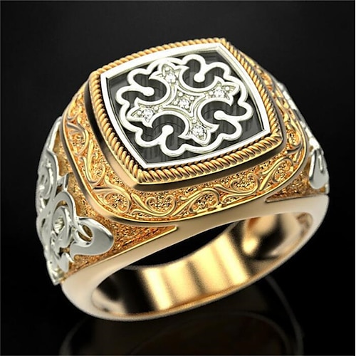 

May polly European and American retro carved pattern new through flower plated 18K Gold two-color ring