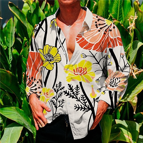 

Men's Shirt Floral Turndown White Long Sleeve 3D Print Outdoor Street Button-Down Print Tops Fashion Designer Casual Breathable