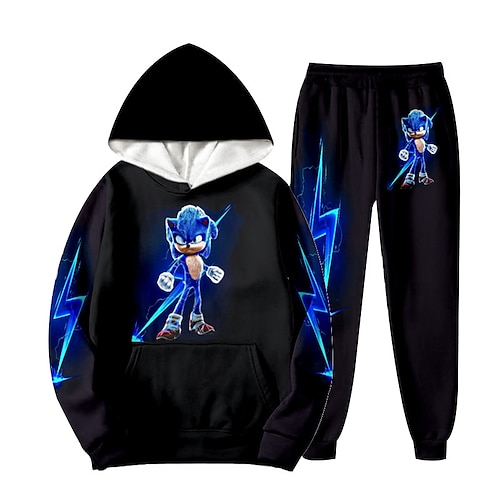

Kids Boys Hoodie Pants HoodieSet Clothing Set 2 Pieces Long Sleeve Blue Cartoon Print Outdoor Street Vacation Sports Fashion Cool Daily 3-12 Years