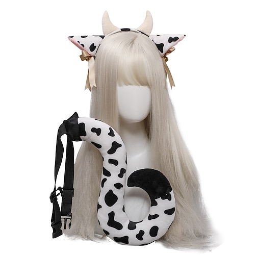 

Handmade Cow Fur Ears Hairhoop Headwear Anime Fancy Dress Party Cosplay Halloween Costume Headband Hairband