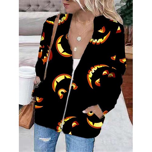 

Women's Hoodie Jacket Warm Breathable Outdoor Halloween Daily Wear Going out Zipper Pocket Print Zipper Hoodie Vintage Sports Comfortable Street Style Skull Regular Fit Outerwear Long Sleeve Winter