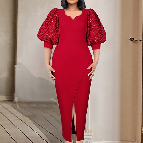 

Women's Plus Size Party Dress Solid Color V Neck Half Sleeve Fall Winter Elegant Formal Maxi long Dress Formal Party Dress