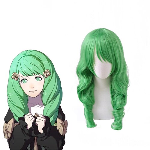 

Game Fire Emblem ThreeHouses Cosplay Wigs FLAYN Cosplay Wig Heat Resistant Synthetic Wig Anime Green Curly Long Hairs Comic